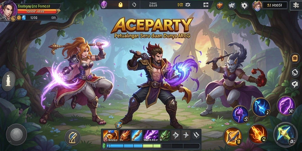 Screenshot gameplay ACEPARTY yang menunjukkan aksi pertempuran dinamis.