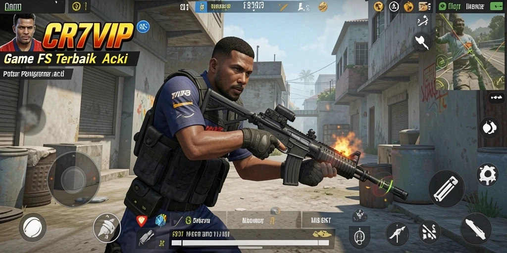 Tampilan gameplay mendebarkan dari CR7VIP yang penuh aksi FPS.
