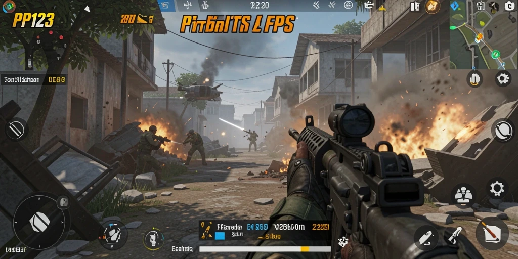 Screenshot gameplay PP123 menampilkan aksi tembak-menembak yang intens.