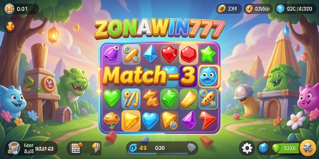 Tampilan gameplay ZONAWIN777 yang penuh warna dan menantang.